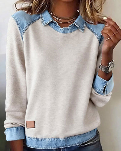 Livia – Denim Accent Polo Sweater