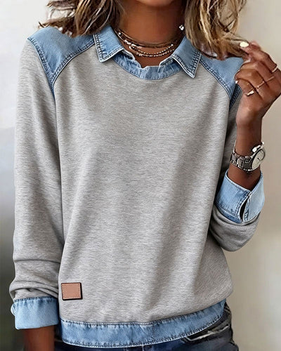 Livia – Denim Accent Polo Sweater