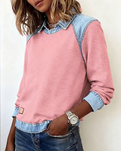 Livia – Denim Accent Polo Sweater