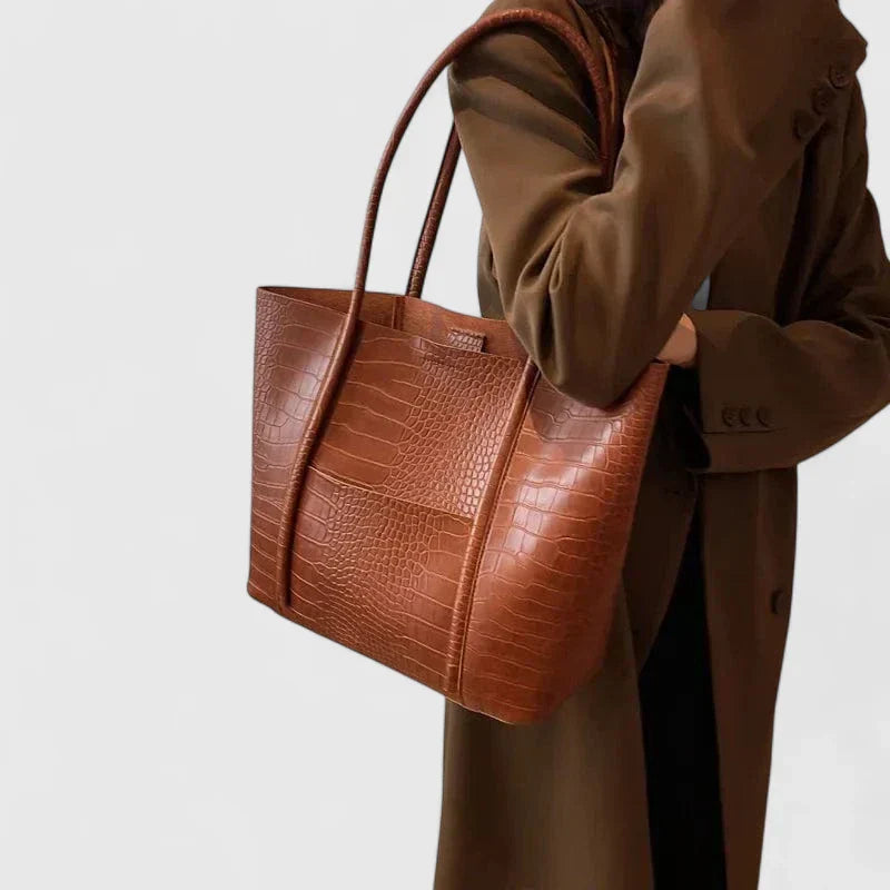 Betina - Crocodile-Embossed Leather Shoulder Bag