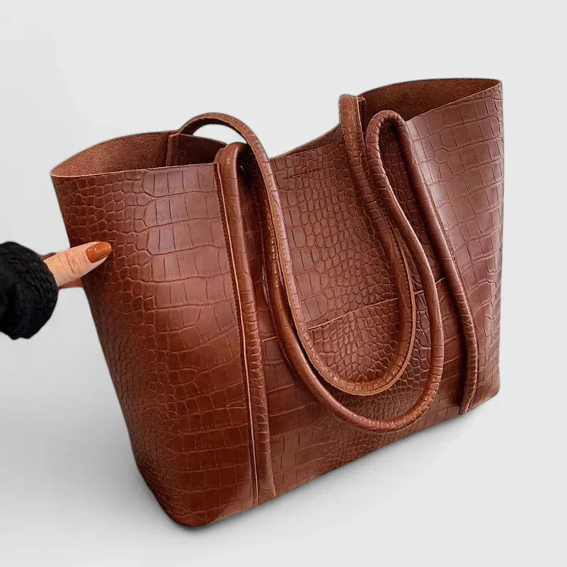 Betina - Crocodile-Embossed Leather Shoulder Bag